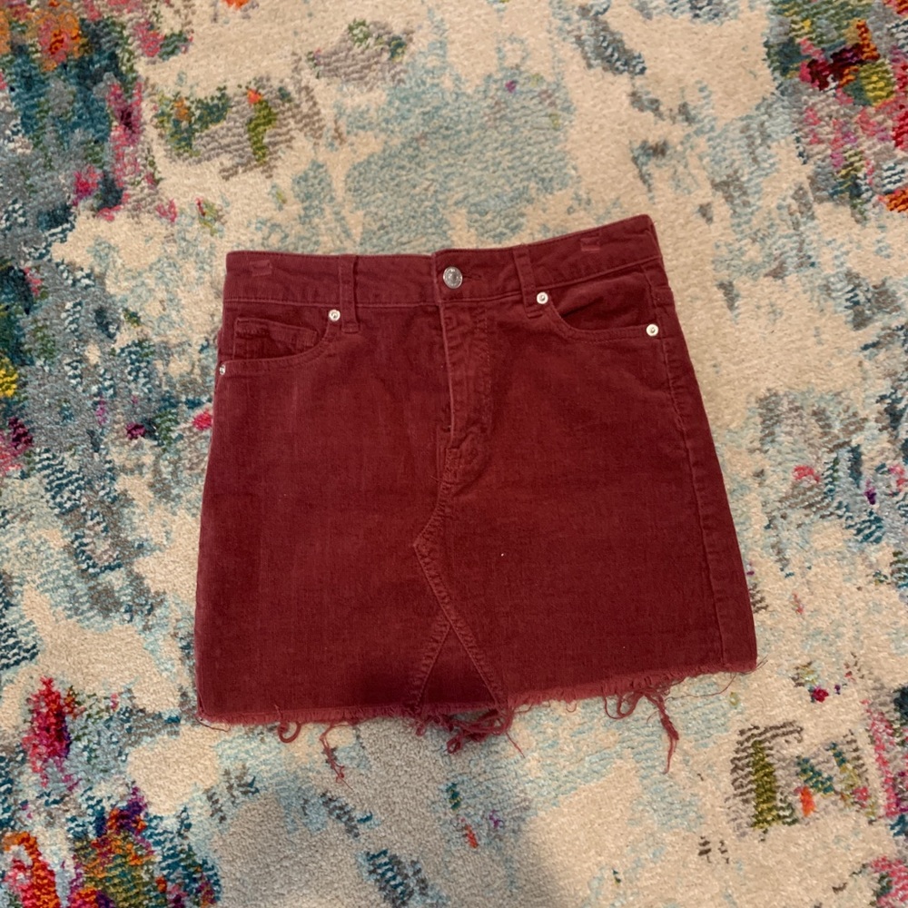 Maroon Corduroy Mini Skirt